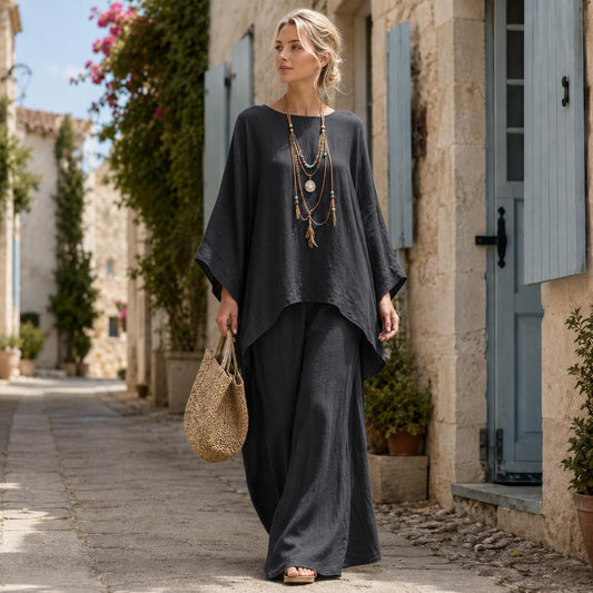 Women's Lounge Set | Long Sleeve Top & Wide-Leg Pants